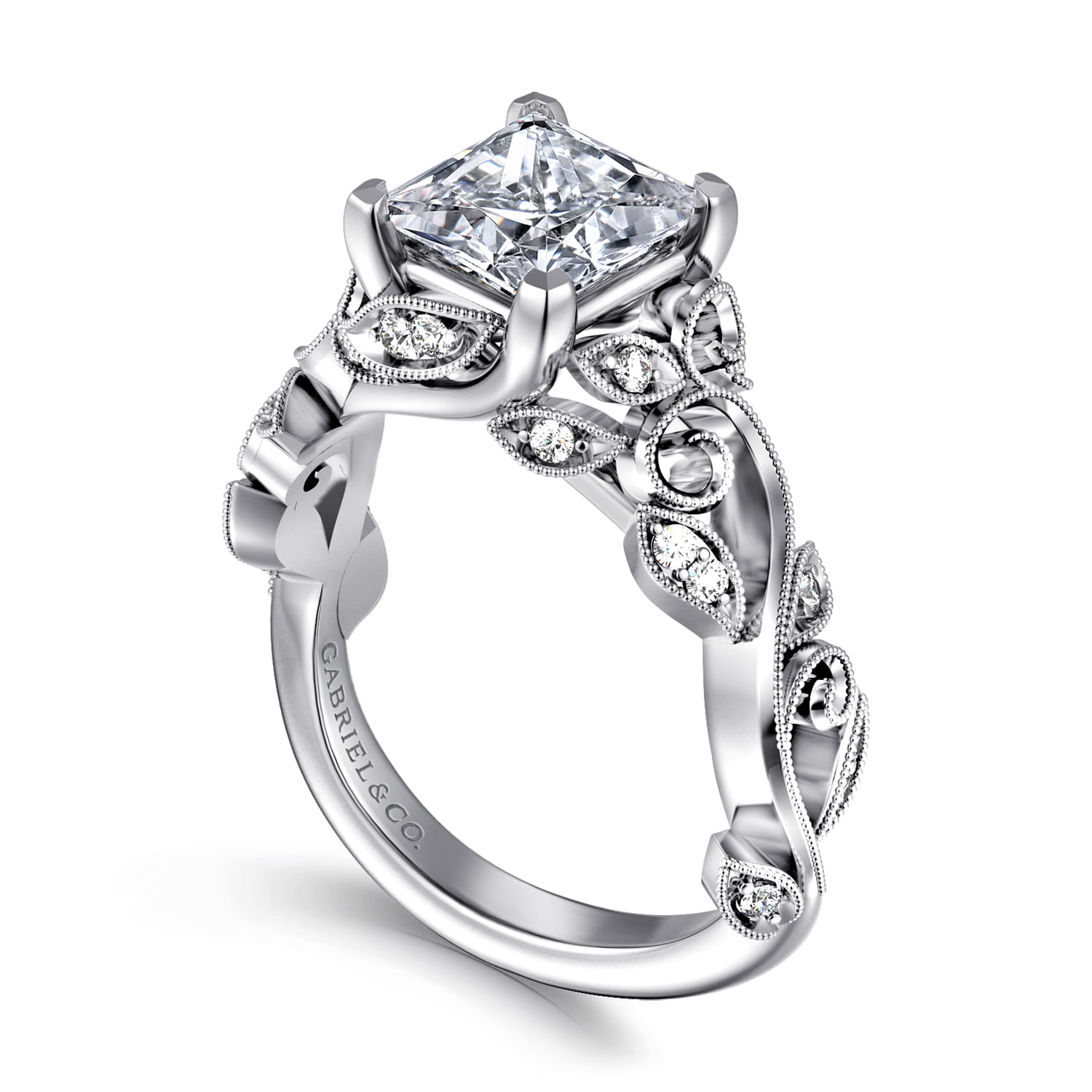 Martedi - 14K White Gold Floral Princess Cut Diamond Engagement Ring - 0.15 ct - Shot 3