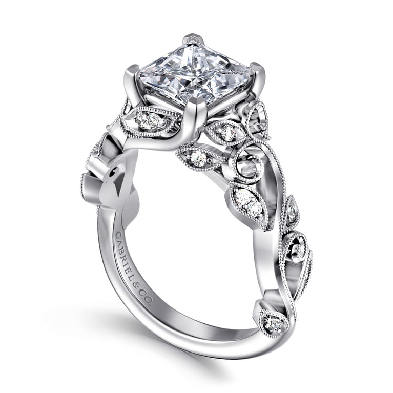 Martedi - 14K White Gold Floral Princess Cut Diamond Engagement Ring - 0.15 ct - Shot 3