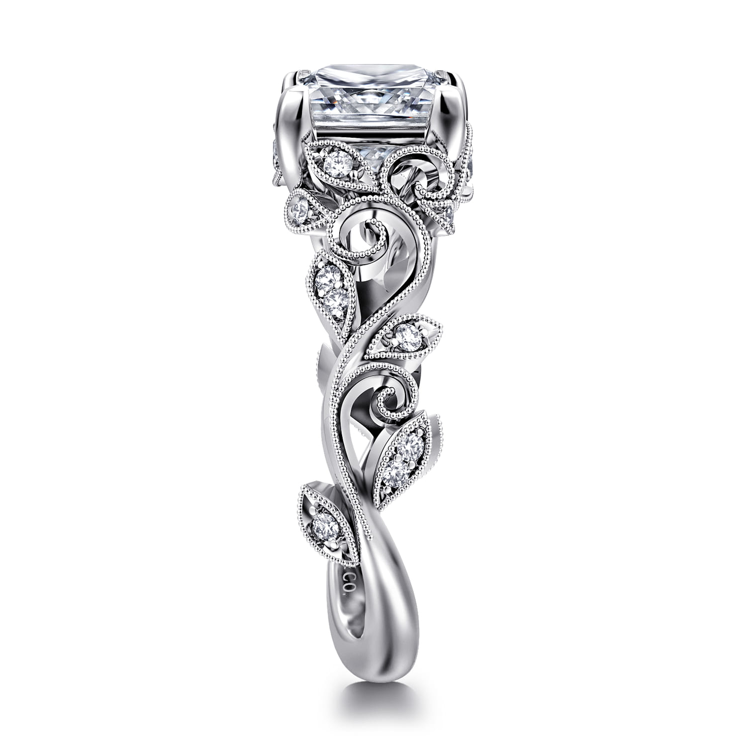 Martedi - 14K White Gold Floral Princess Cut Diamond Engagement Ring - 0.15 ct - Shot 4
