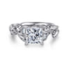 Lena - 14K White Gold Floral Princess Cut Diamond Engagement Ring - 0.16 ct