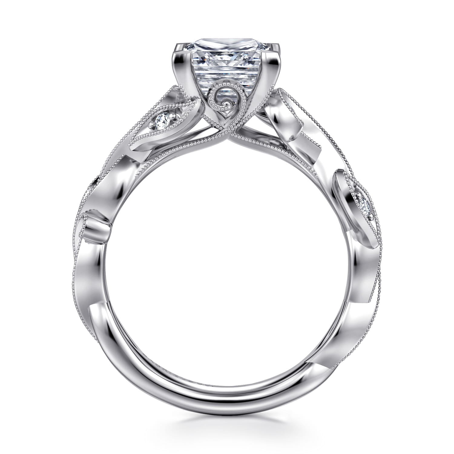 Lena - 14K White Gold Floral Princess Cut Diamond Engagement Ring - 0.16 ct - Shot 2
