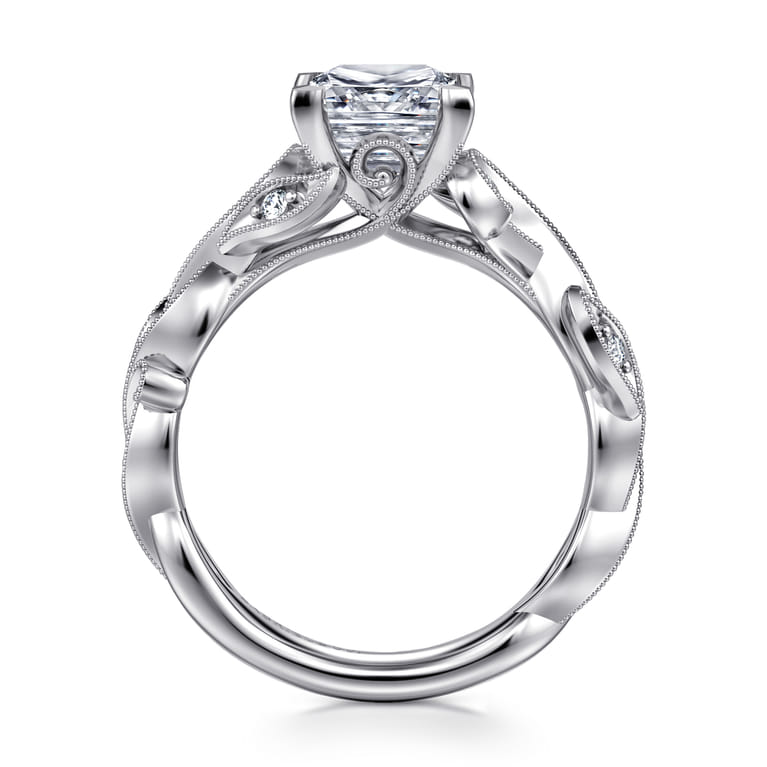 Lena - 14K White Gold Floral Princess Cut Diamond Engagement Ring - 0.16 ct - Shot 2