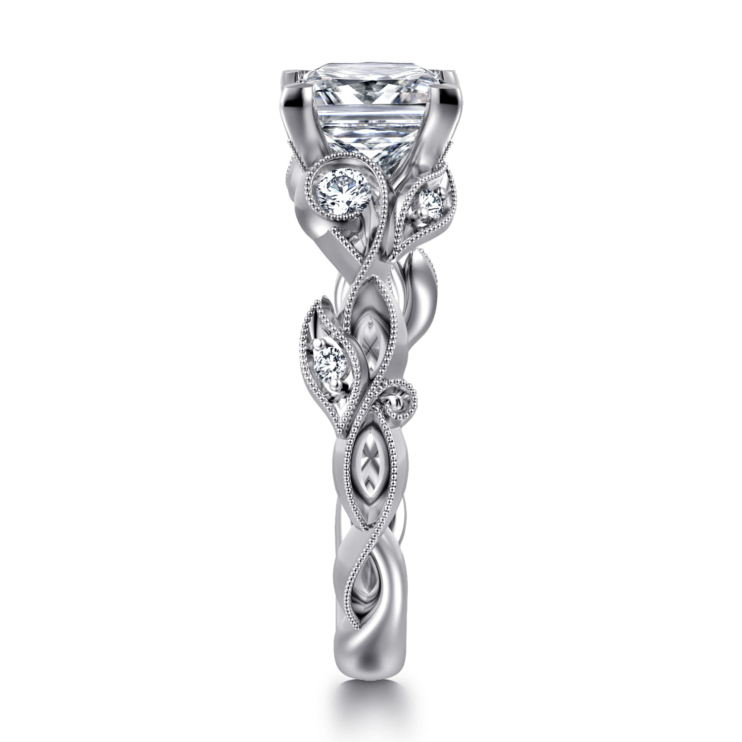 Lena - 14K White Gold Floral Princess Cut Diamond Engagement Ring - 0.16 ct - Shot 4