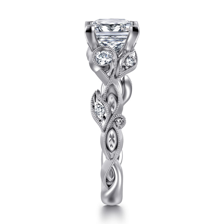 Lena - 14K White Gold Floral Princess Cut Diamond Engagement Ring - 0.16 ct - Shot 4