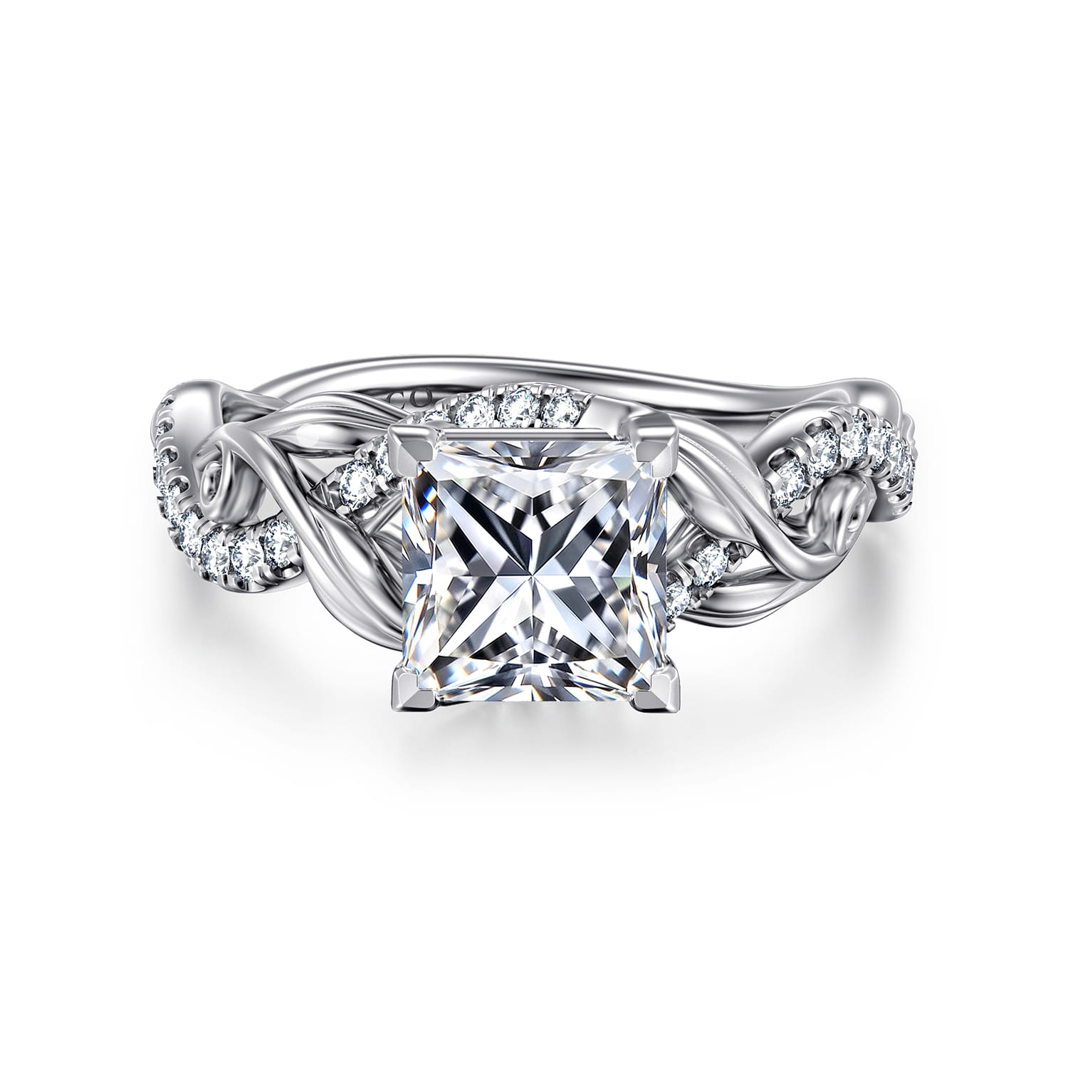 Camelia - 14K White Gold Floral Princess Cut Diamond Engagement Ring - 0.19 ct - Shot 1