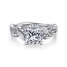 Camelia - 14K White Gold Floral Princess Cut Diamond Engagement Ring - 0.19 ct