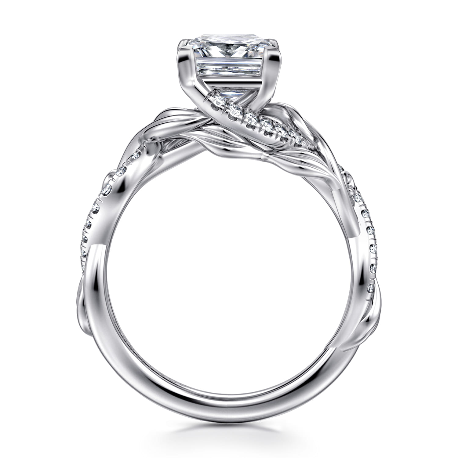 Camelia - 14K White Gold Floral Princess Cut Diamond Engagement Ring - 0.19 ct - Shot 2