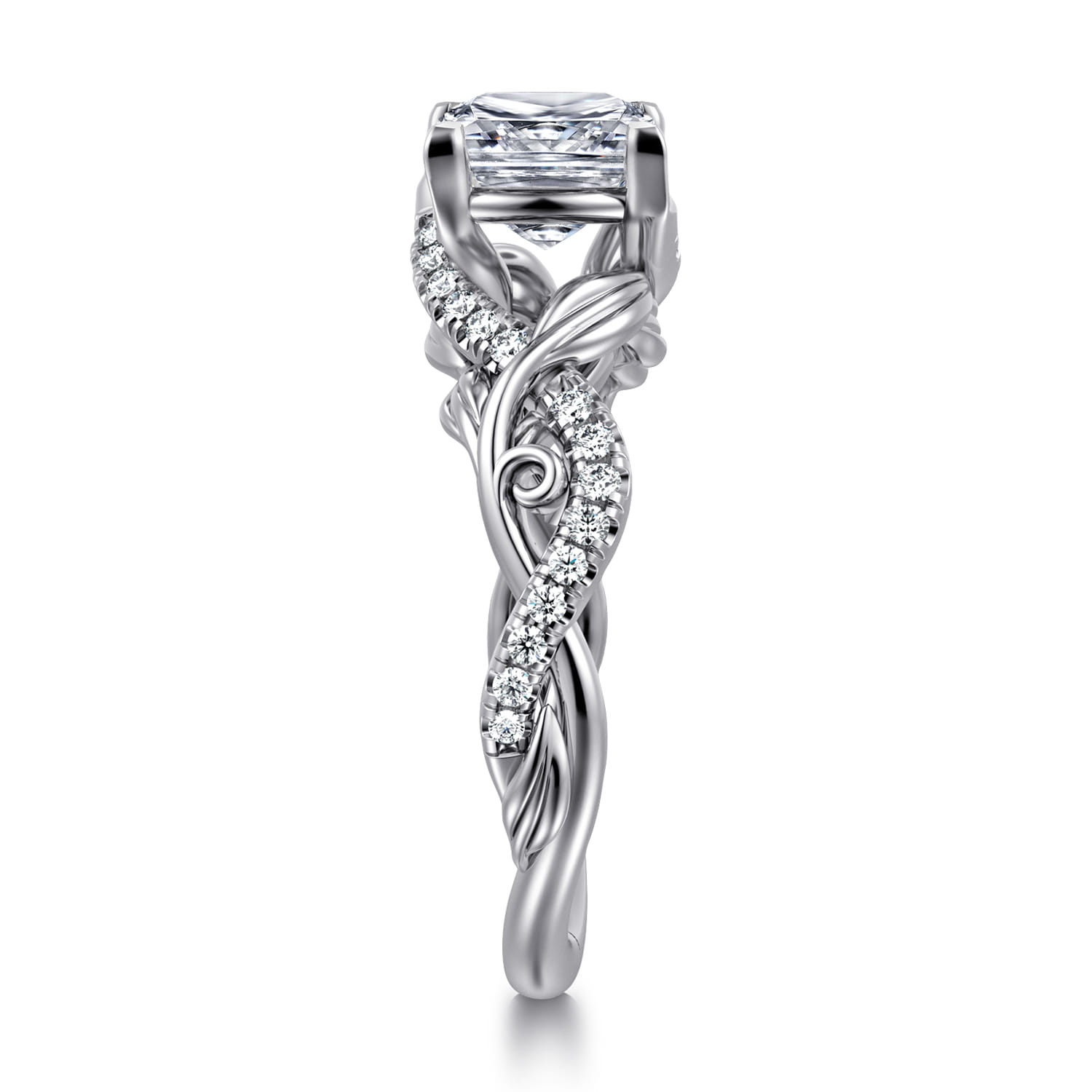 Camelia - 14K White Gold Floral Princess Cut Diamond Engagement Ring - 0.19 ct - Shot 4
