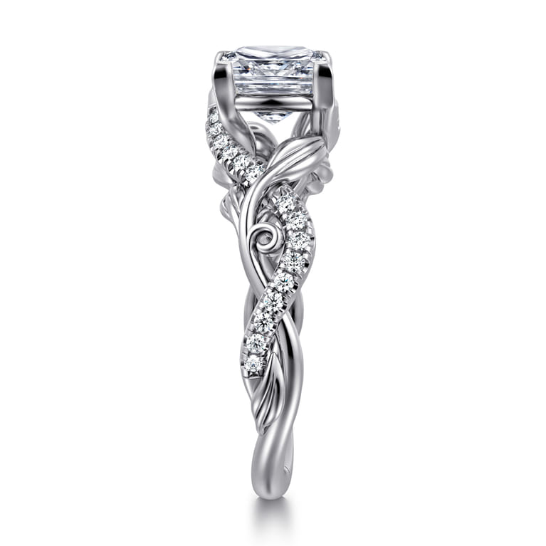 Camelia - 14K White Gold Floral Princess Cut Diamond Engagement Ring - 0.19 ct - Shot 4