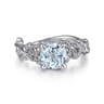Roxanna - 14K White Gold Split Shank Round Aquamarine and Diamond Engagement Ring - 0.14 ct