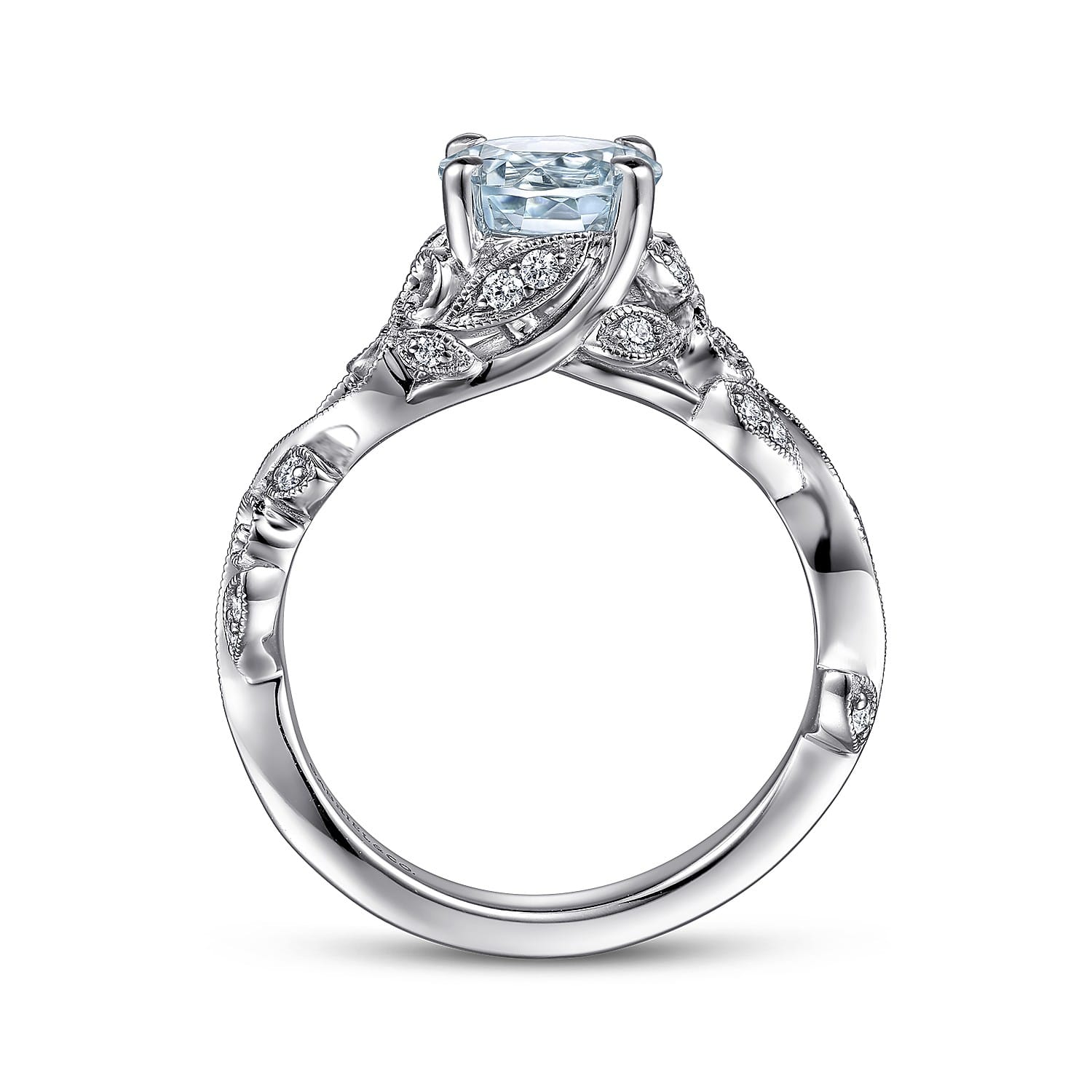 Roxanna - 14K White Gold Split Shank Round Aquamarine and Diamond Engagement Ring - 0.14 ct - Shot 2