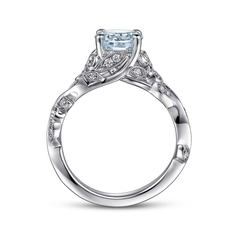 Roxanna - 14K White Gold Split Shank Round Aquamarine and Diamond Engagement Ring - 0.14 ct - Shot 2