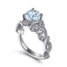 Roxanna - 14K White Gold Split Shank Round Aquamarine and Diamond Engagement Ring - 0.14 ct