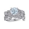 Roxanna - 14K White Gold Split Shank Round Aquamarine and Diamond Engagement Ring - 0.14 ct
