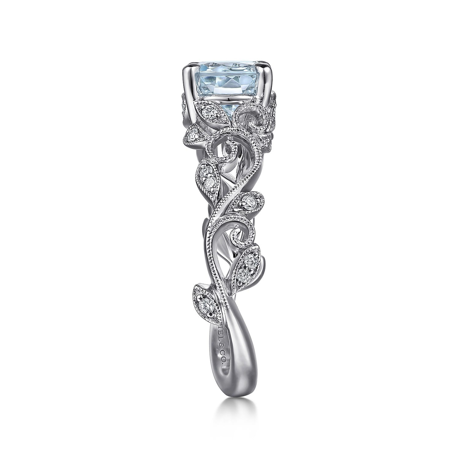 Roxanna - 14K White Gold Split Shank Round Aquamarine and Diamond Engagement Ring - 0.14 ct - Shot 5