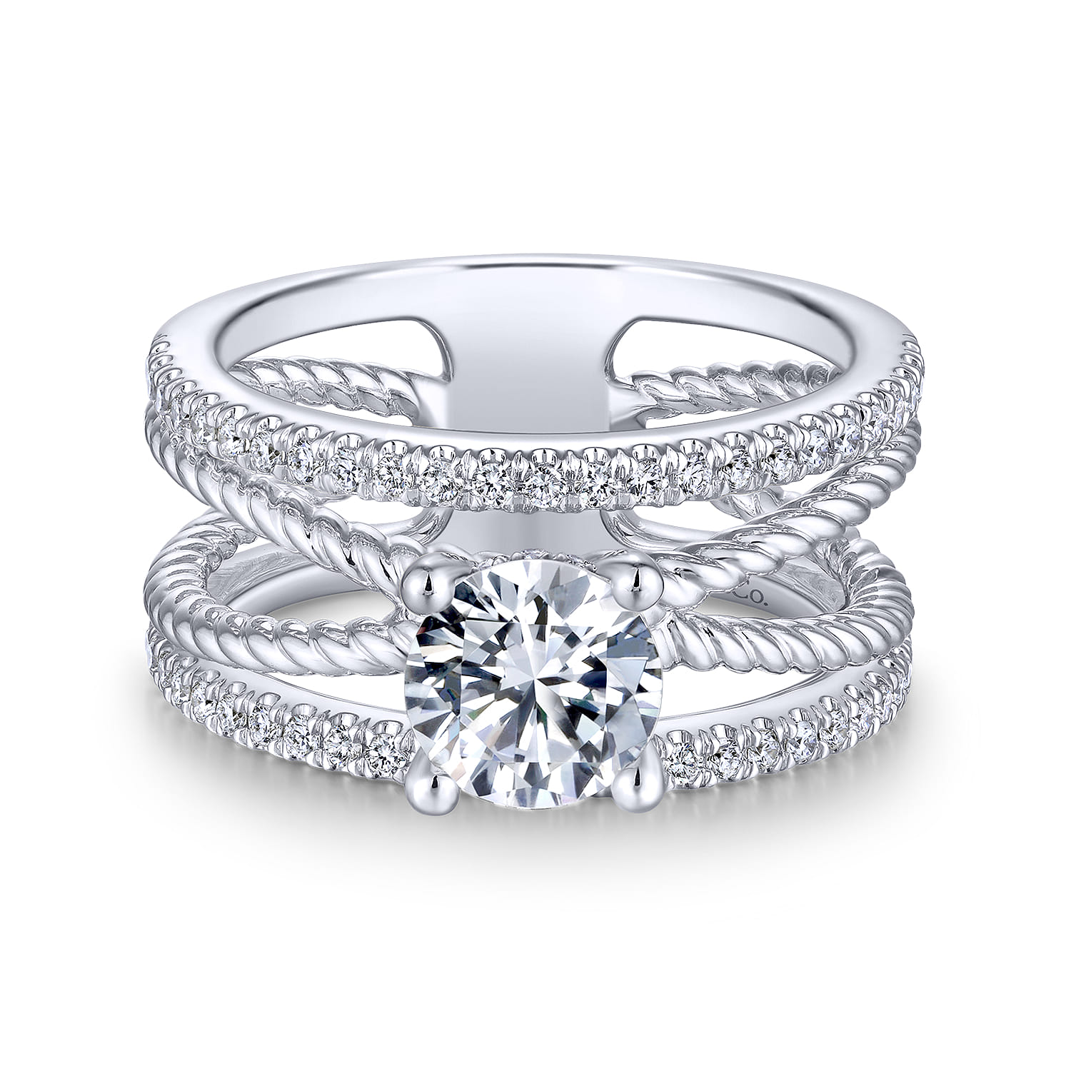 Lucinda - 14K White Gold Free Form Round Diamond Engagement Ring - 0.4 ct - Shot 1
