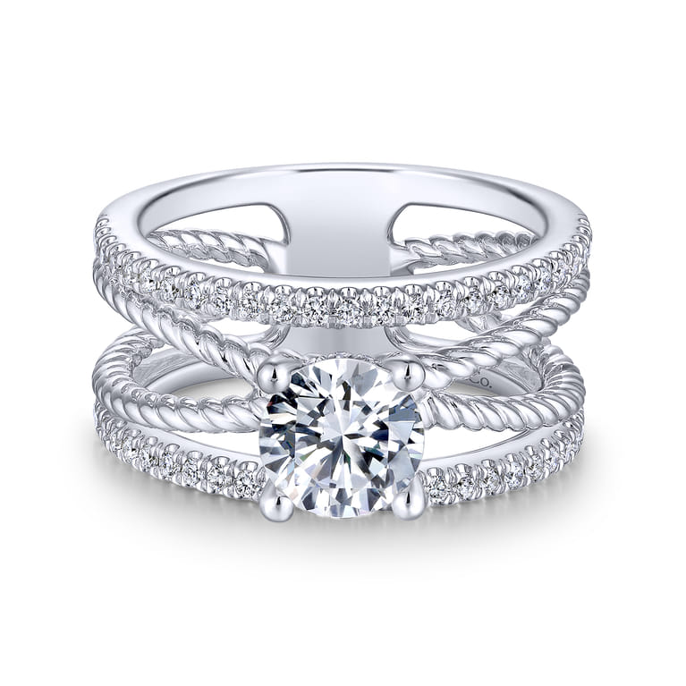 Lucinda - 14K White Gold Free Form Round Diamond Engagement Ring - 0.4 ct - Shot 1