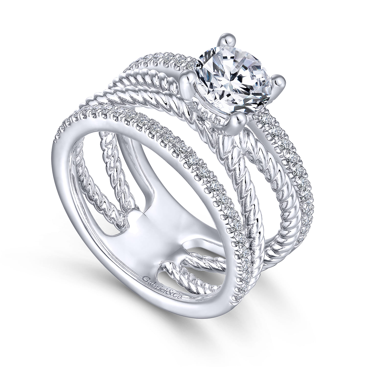 Lucinda - 14K White Gold Free Form Round Diamond Engagement Ring - 0.4 ct - Shot 3