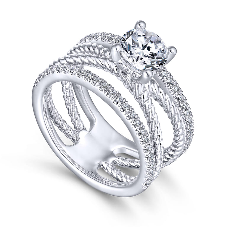 Lucinda - 14K White Gold Free Form Round Diamond Engagement Ring - 0.4 ct - Shot 3