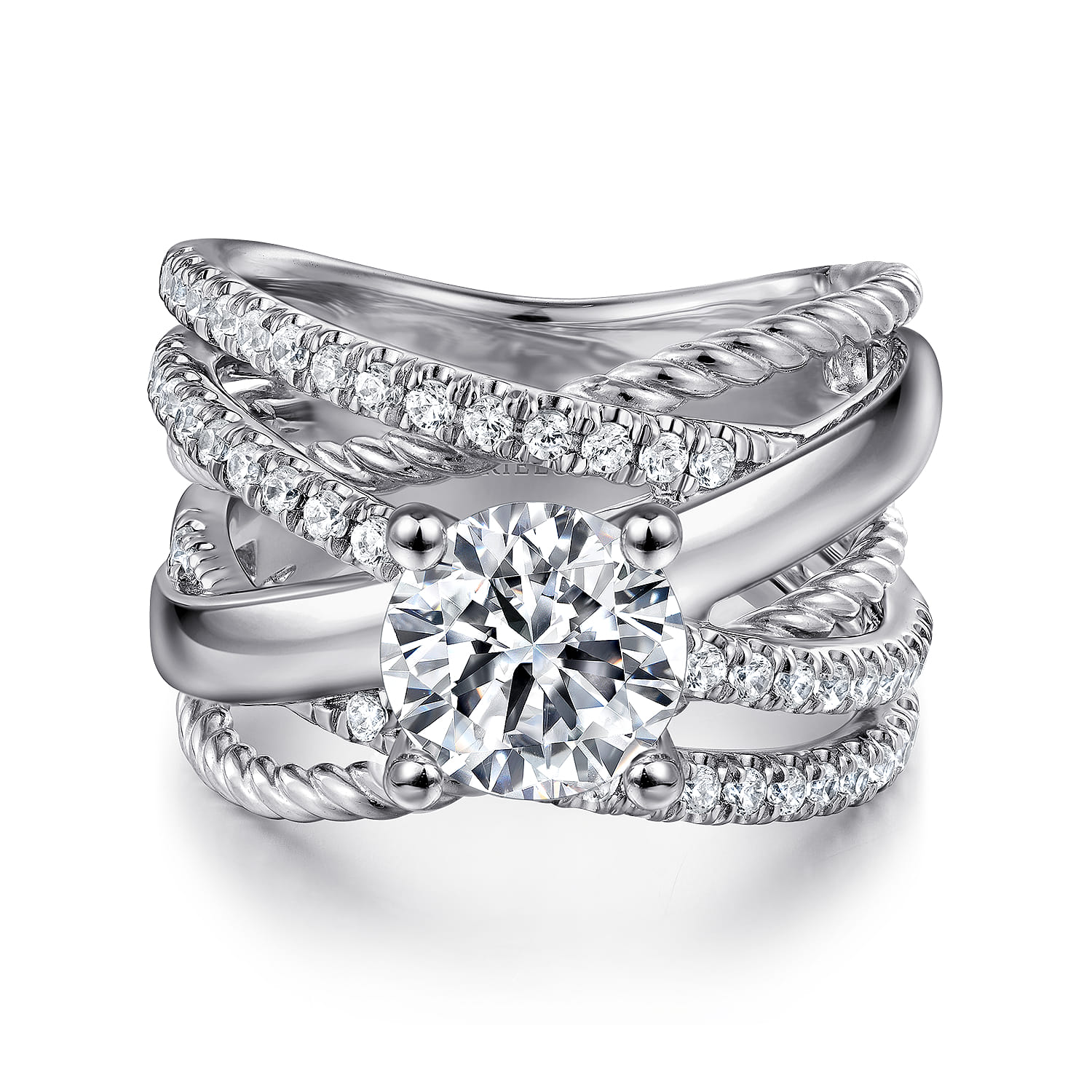 Affection - 14K White Gold Free Form Round Diamond Engagement Ring - 0.57 ct - Shot 1