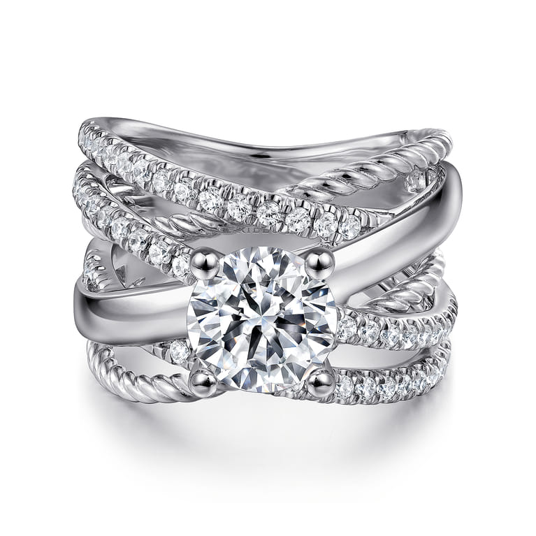 Affection - 14K White Gold Free Form Round Diamond Engagement Ring - 0.57 ct - Shot 1