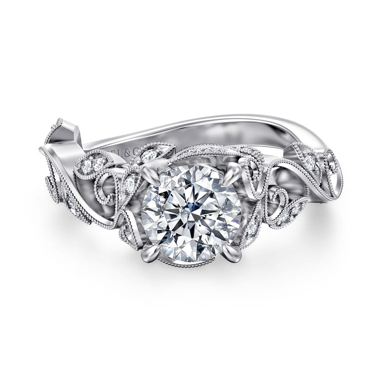Martedi - 14K White Gold Floral Round Diamond Engagement Ring - 0.15 ct - Shot 1