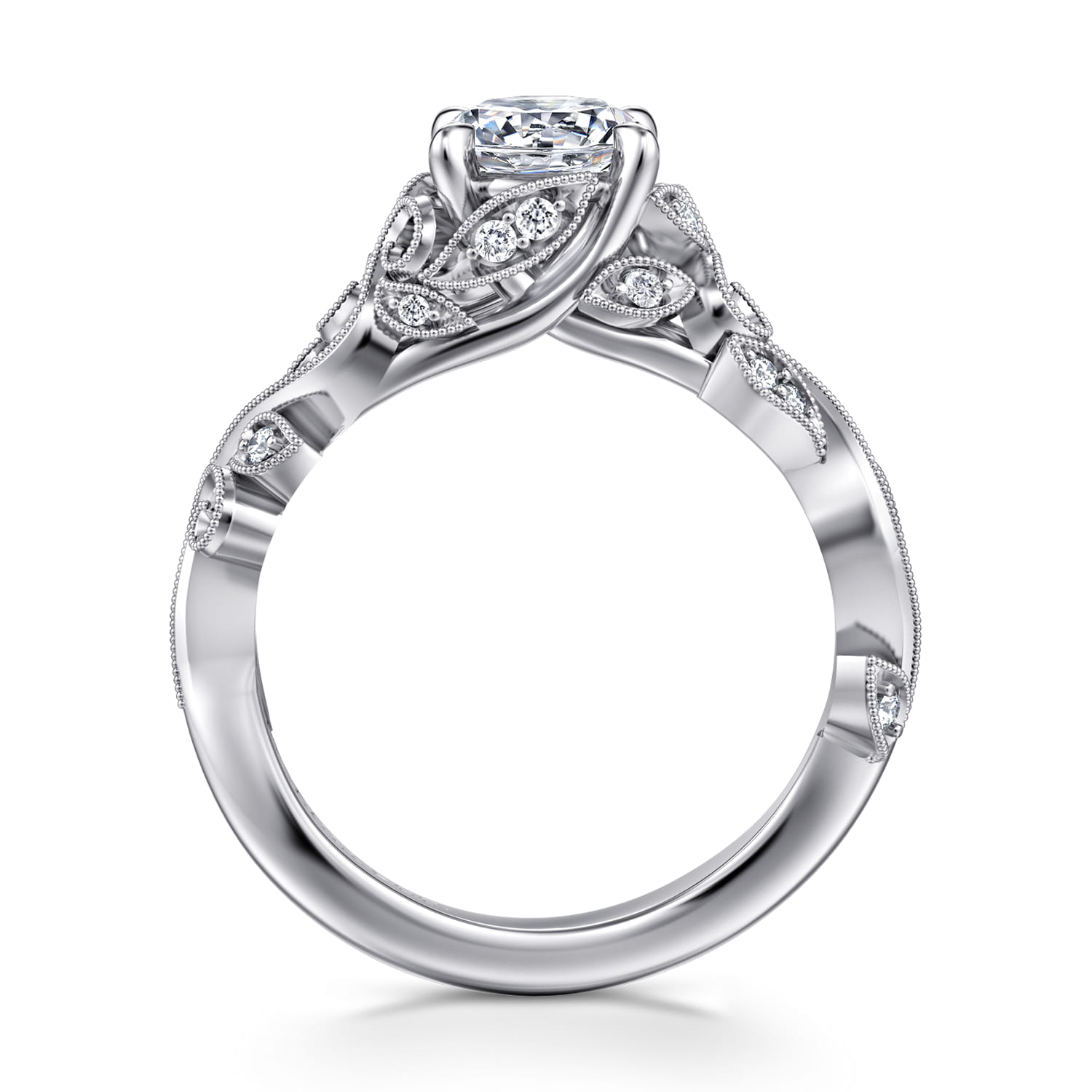 Martedi - 14K White Gold Floral Round Diamond Engagement Ring - 0.15 ct - Shot 2