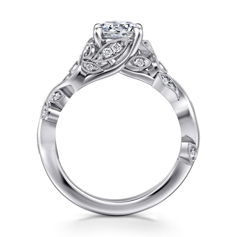 Martedi - 14K White Gold Floral Round Diamond Engagement Ring - 0.15 ct - Shot 2