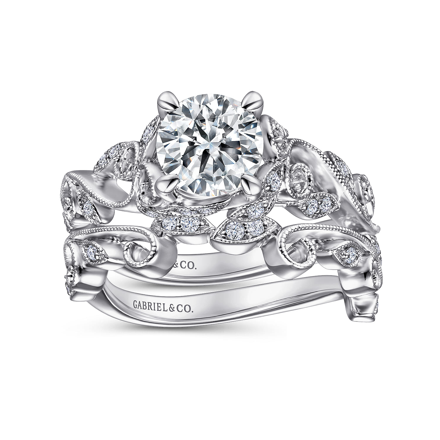 Martedi - 14K White Gold Floral Round Diamond Engagement Ring - 0.15 ct - Shot 4