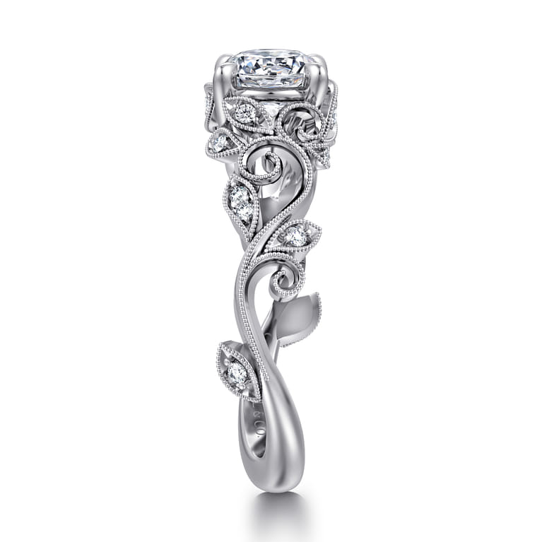 Martedi - 14K White Gold Floral Round Diamond Engagement Ring - 0.15 ct - Shot 5