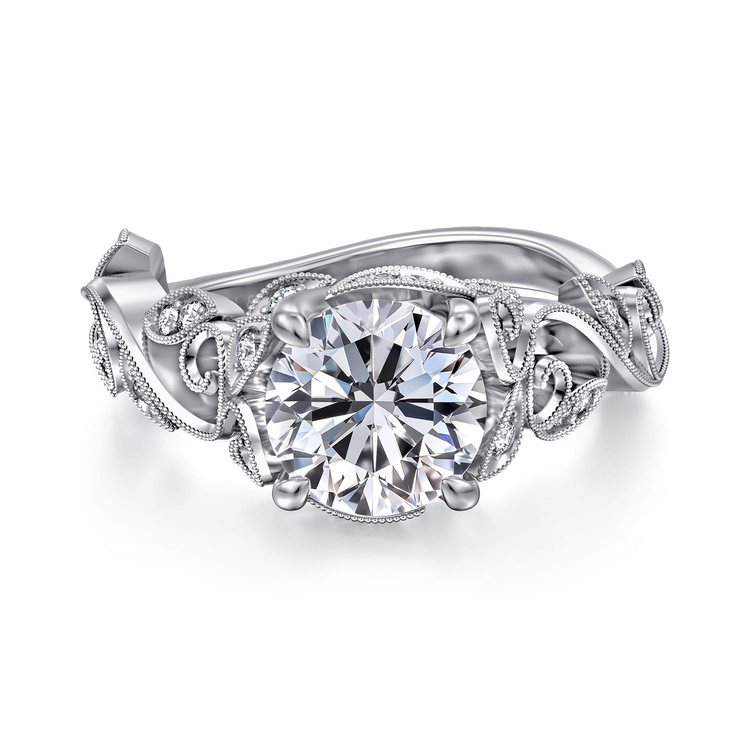 Martedi - 14K White Gold Floral Round Diamond Engagement Ring - 0.15 ct - Shot 1