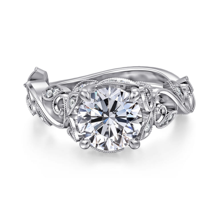 Martedi - 14K White Gold Floral Round Diamond Engagement Ring - 0.15 ct - Shot 1