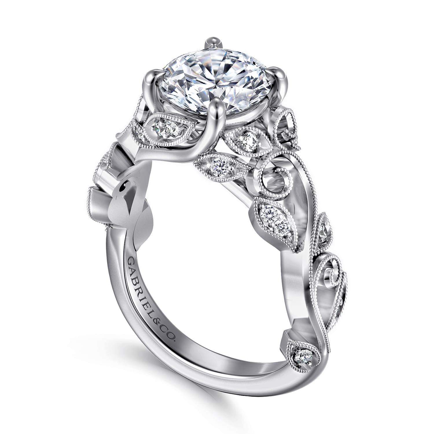 Martedi - 14K White Gold Floral Round Diamond Engagement Ring - 0.15 ct - Shot 3