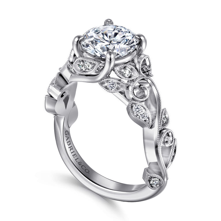 Martedi - 14K White Gold Floral Round Diamond Engagement Ring - 0.15 ct - Shot 3