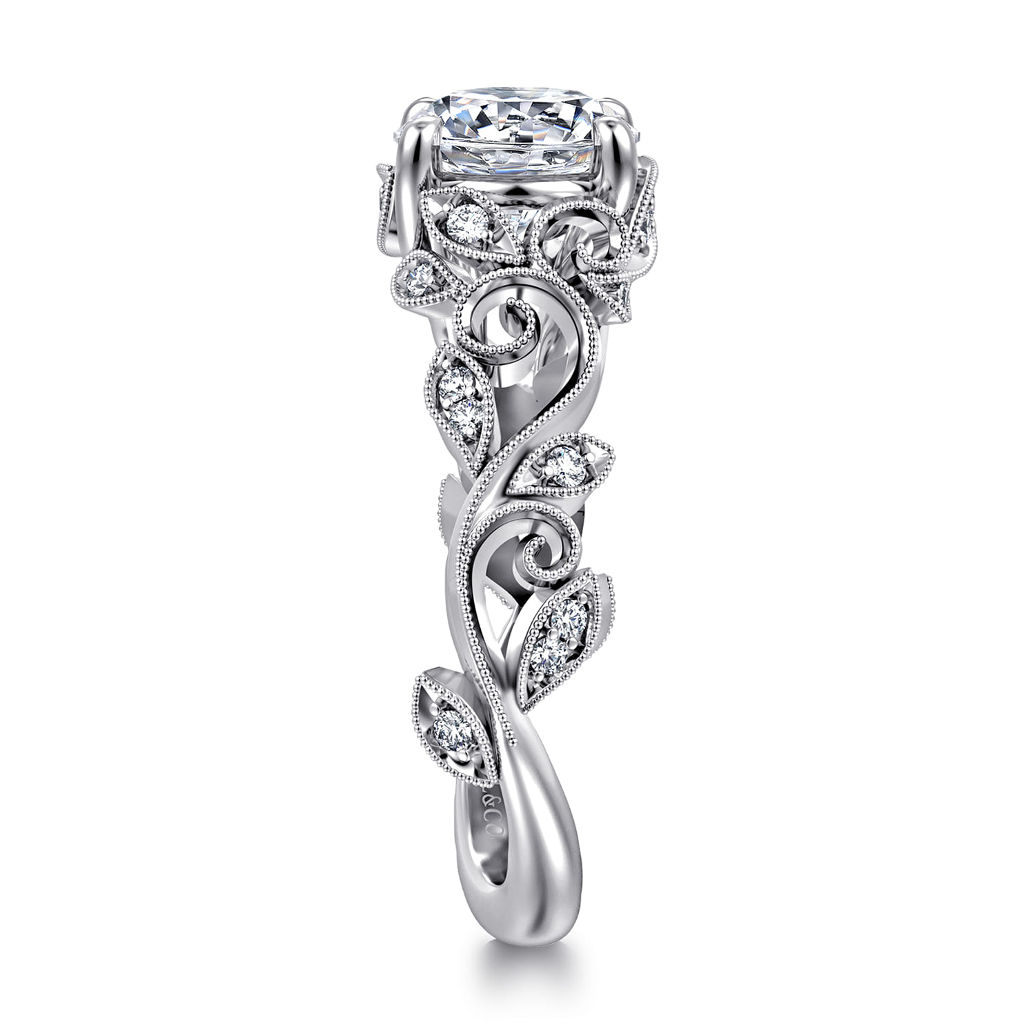 Martedi - 14K White Gold Floral Round Diamond Engagement Ring - 0.15 ct - Shot 4