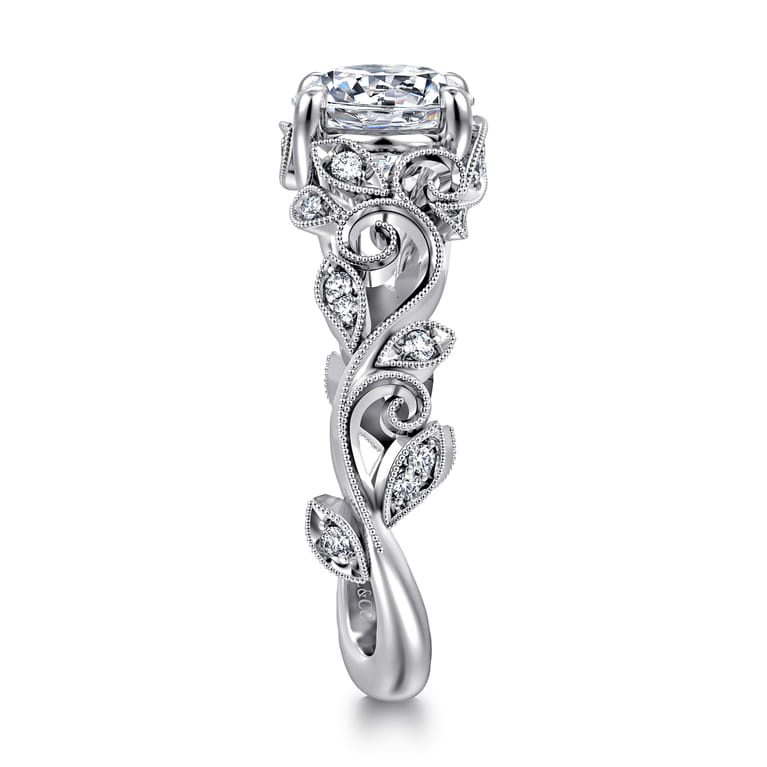 Martedi - 14K White Gold Floral Round Diamond Engagement Ring - 0.15 ct - Shot 4
