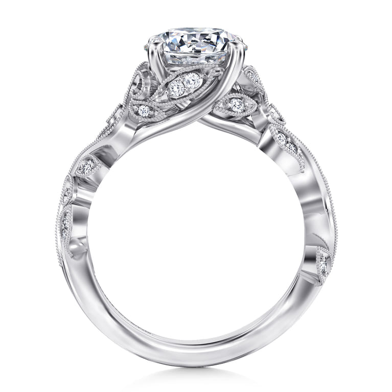 Martedi - 14K White Gold Floral Round Diamond Engagement Ring - 0.15 ct - Shot 2