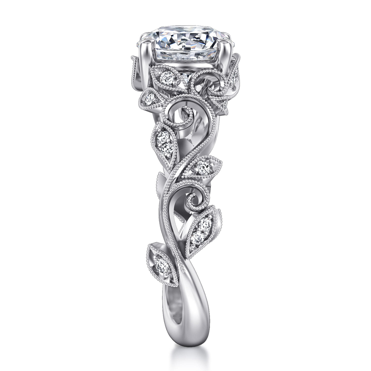 Martedi - 14K White Gold Floral Round Diamond Engagement Ring - 0.15 ct - Shot 4
