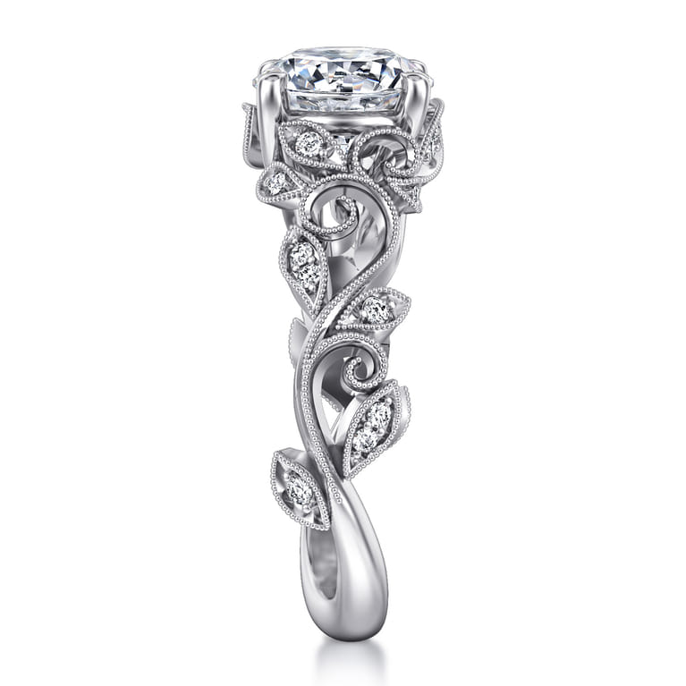Martedi - 14K White Gold Floral Round Diamond Engagement Ring - 0.15 ct - Shot 4