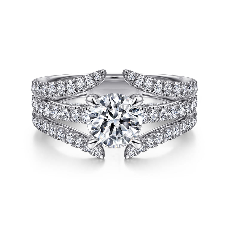 Riola - 14K White Gold Split Shank Round Diamond Engagement Ring - 0.82 ct - Shot 1