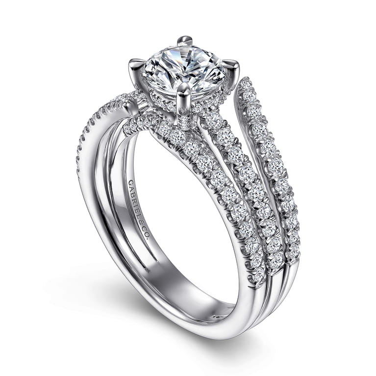 Riola - 14K White Gold Split Shank Round Diamond Engagement Ring - 0.82 ct - Shot 3