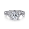 Lena - 14K White Gold Floral Round Diamond Engagement Ring - 0.16 ct