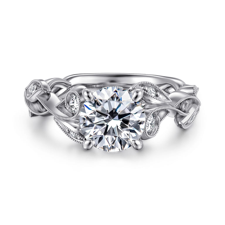 Lena - 14K White Gold Floral Round Diamond Engagement Ring - 0.16 ct - Shot 1