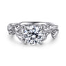 Lena - 14K White Gold Floral Round Diamond Engagement Ring - 0.16 ct