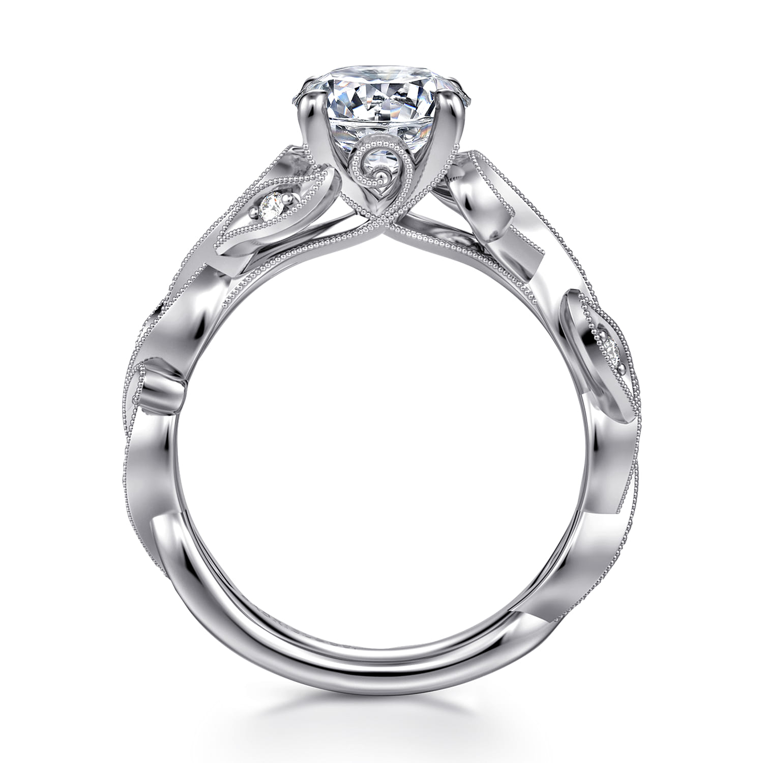 Lena - 14K White Gold Floral Round Diamond Engagement Ring - 0.16 ct - Shot 2