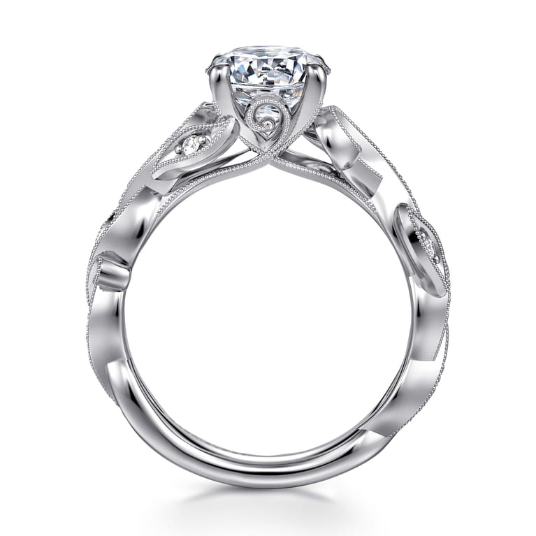 Lena - 14K White Gold Floral Round Diamond Engagement Ring - 0.16 ct - Shot 2