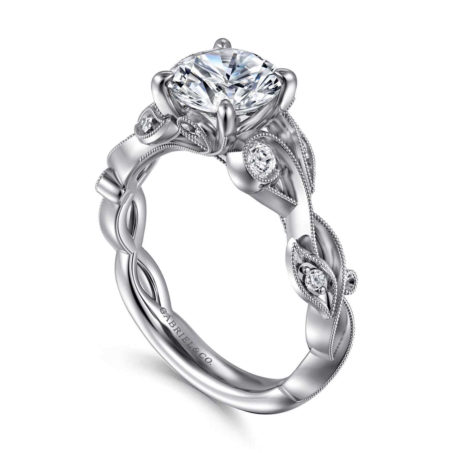 Lena - 14K White Gold Floral Round Diamond Engagement Ring - 0.16 ct - Shot 3