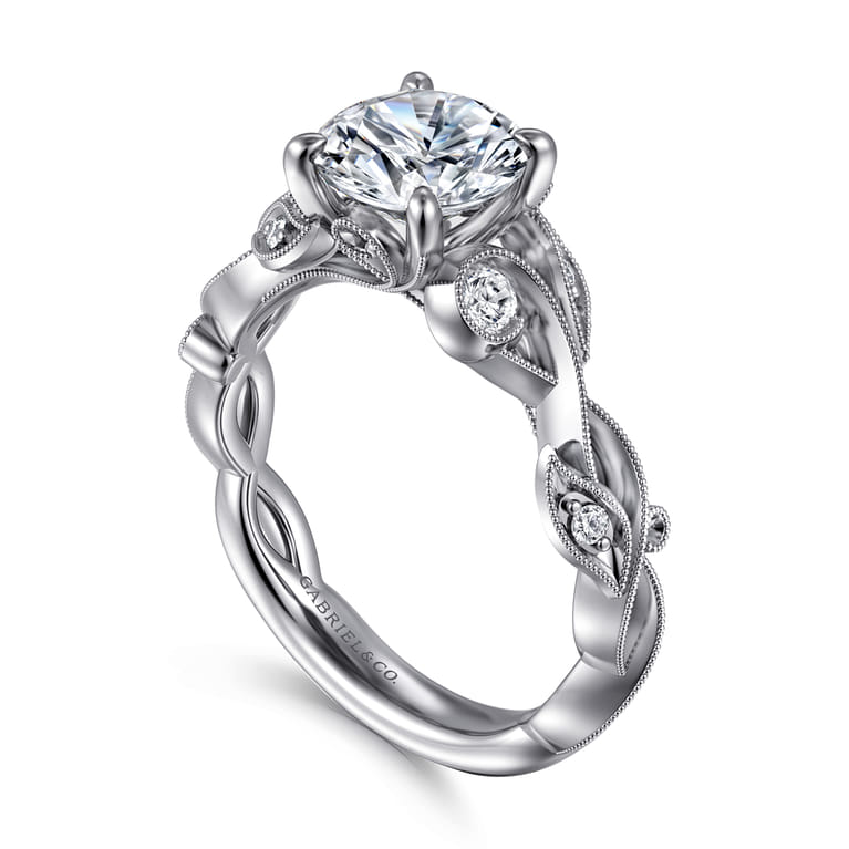 Lena - 14K White Gold Floral Round Diamond Engagement Ring - 0.16 ct - Shot 3
