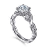 Lena - 14K White Gold Floral Round Diamond Engagement Ring - 0.16 ct