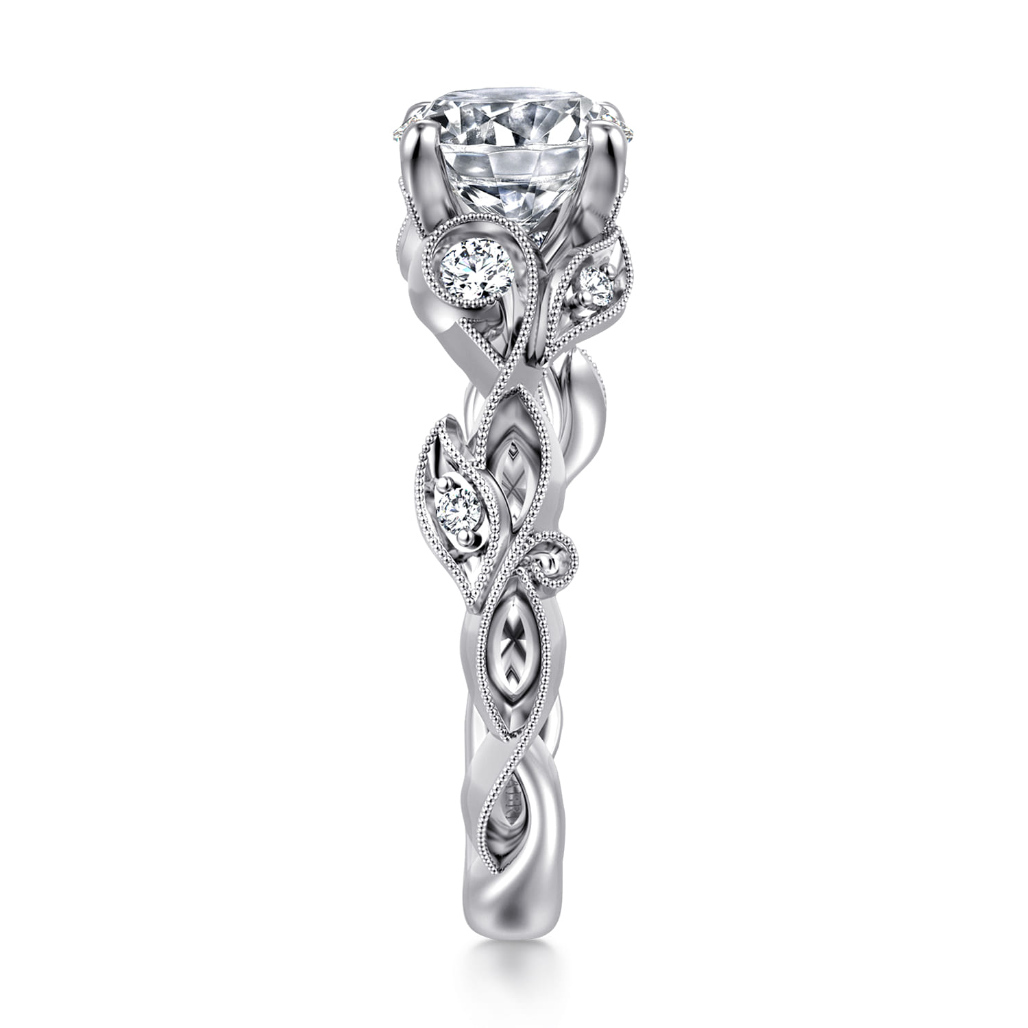 Lena - 14K White Gold Floral Round Diamond Engagement Ring - 0.16 ct - Shot 4